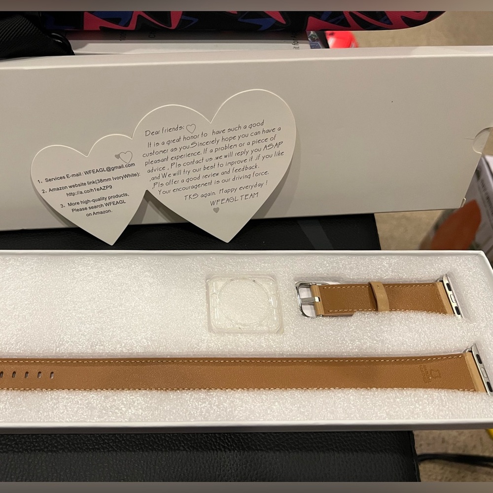 WFEAGL Leather Double Tour Apple Watch Band 38mm Camel